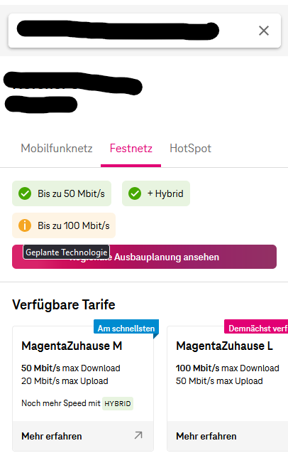 Netzausbaukarte Verfügbarkeit