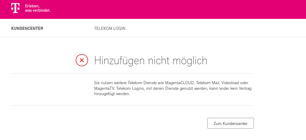 Vertrag hinzufügen fehlgeschlagen